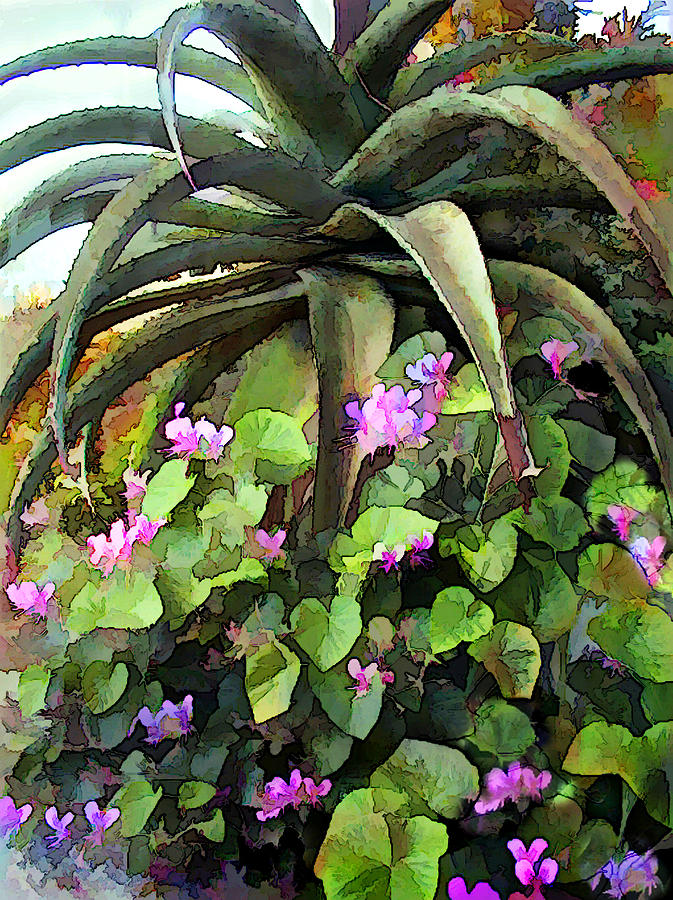 Desert Painting - Agave and African Violets by Elaine Plesser