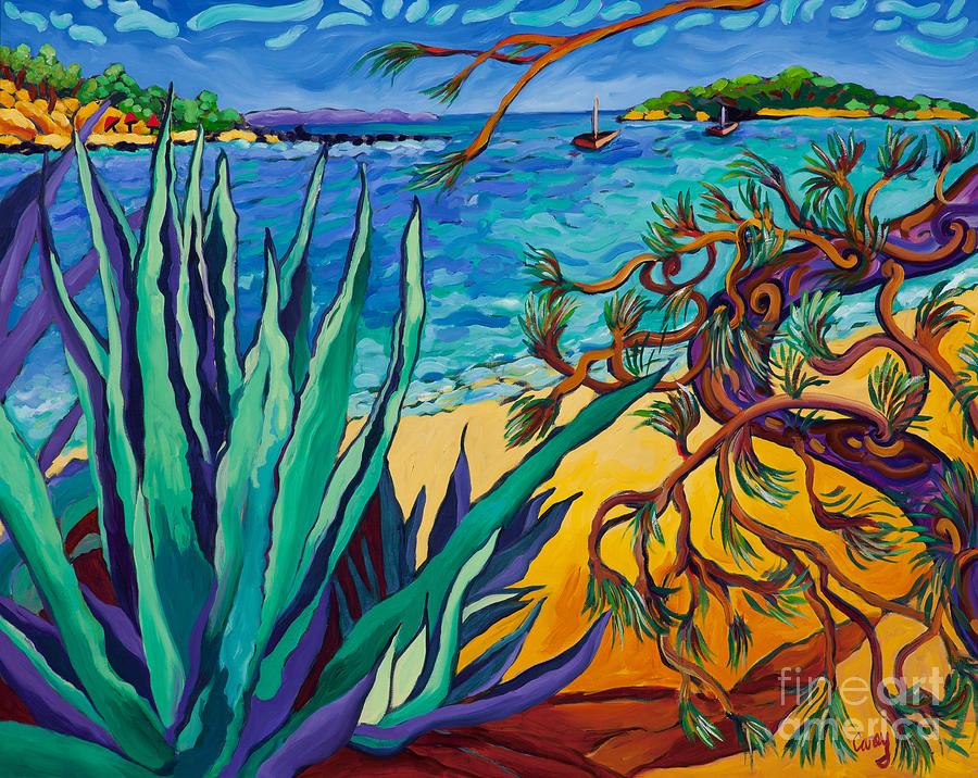 Agave Beach Painting by Cathy Carey