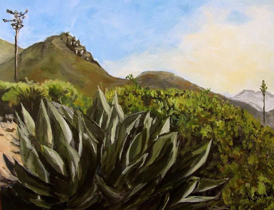 Landscape Painting - Agave Blooms in La Bufadora by Kellie Straw