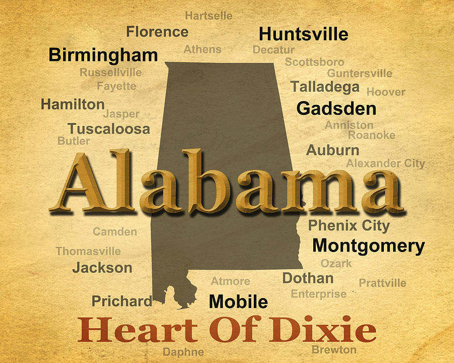 Aged Alabama State Pride Map Silhouette  Photograph by Keith Webber Jr