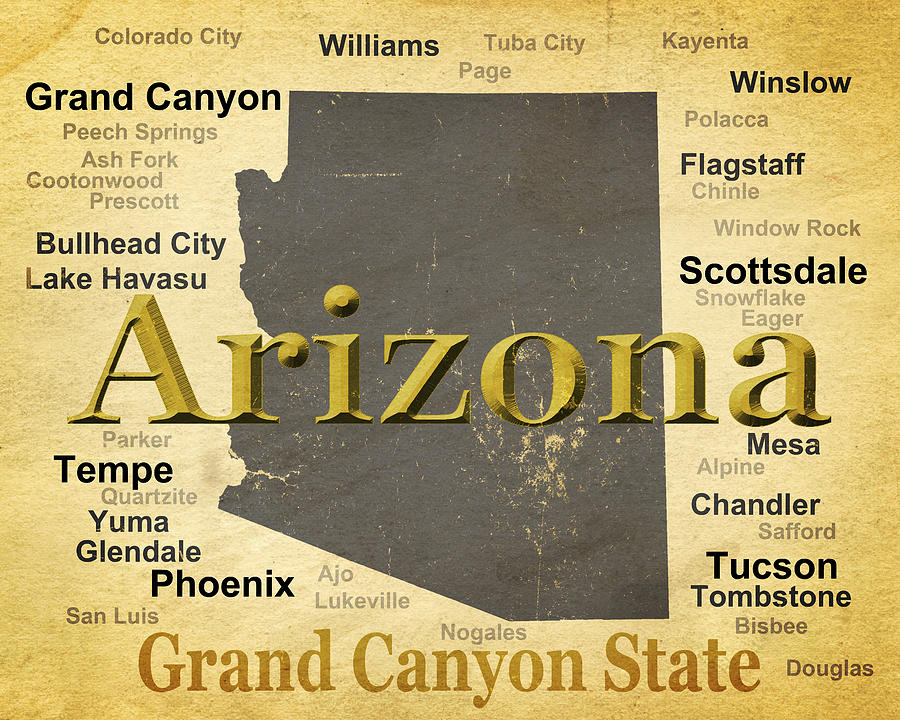 City Photograph - Aged Arizona State Pride Map Silhouette  by Keith Webber Jr