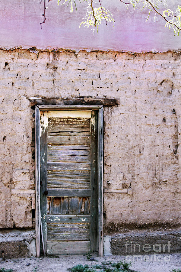 Adobe Photograph - Aged Door on Adobe Home by Lawrence Costales