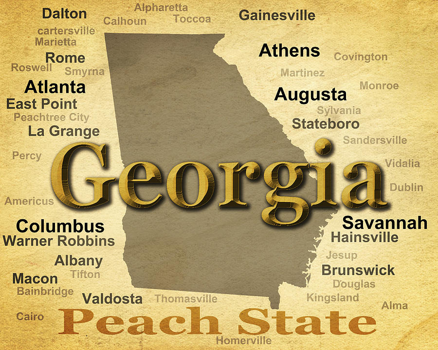 Aged Georgia State Pride Map Silhouette  Photograph by Keith Webber Jr