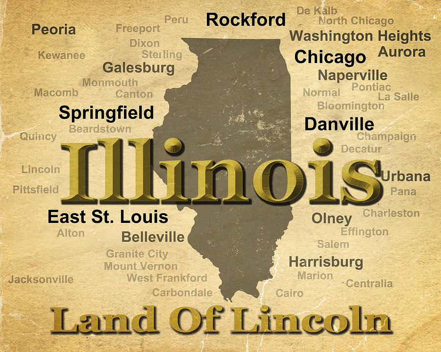Aged Illinois State Pride Map Silhouette  Photograph by Keith Webber Jr