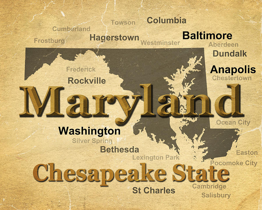 Aged Maryland State Pride Map Silhouette  Photograph by Keith Webber Jr