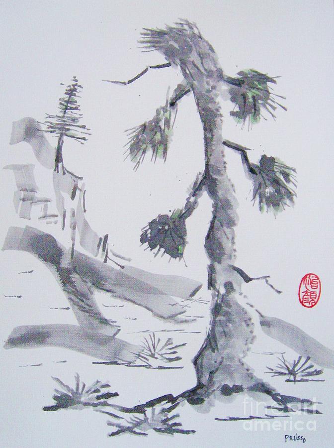 Aged Pine Tree Painting by Thea Recuerdo