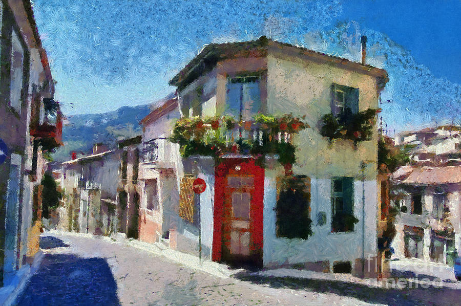 Agiassos village Painting by George Atsametakis