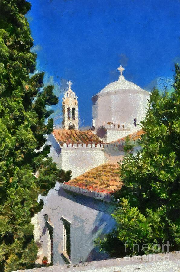 Agios Nikolaos church in Spetses island Painting by George Atsametakis