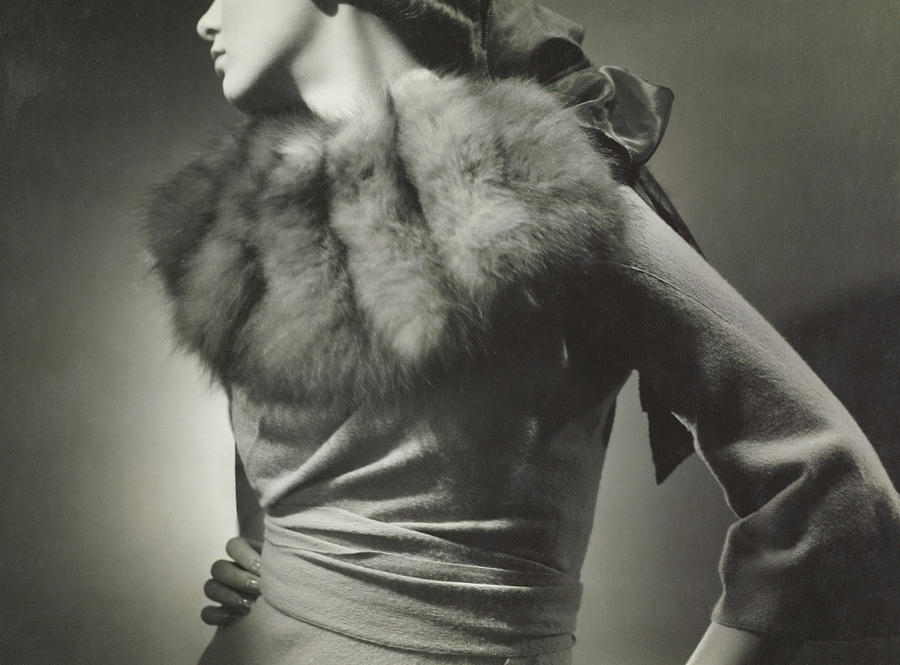 Agneta Fischer In Dress With Fur Collar Photograph by George Hoyningen-Huene