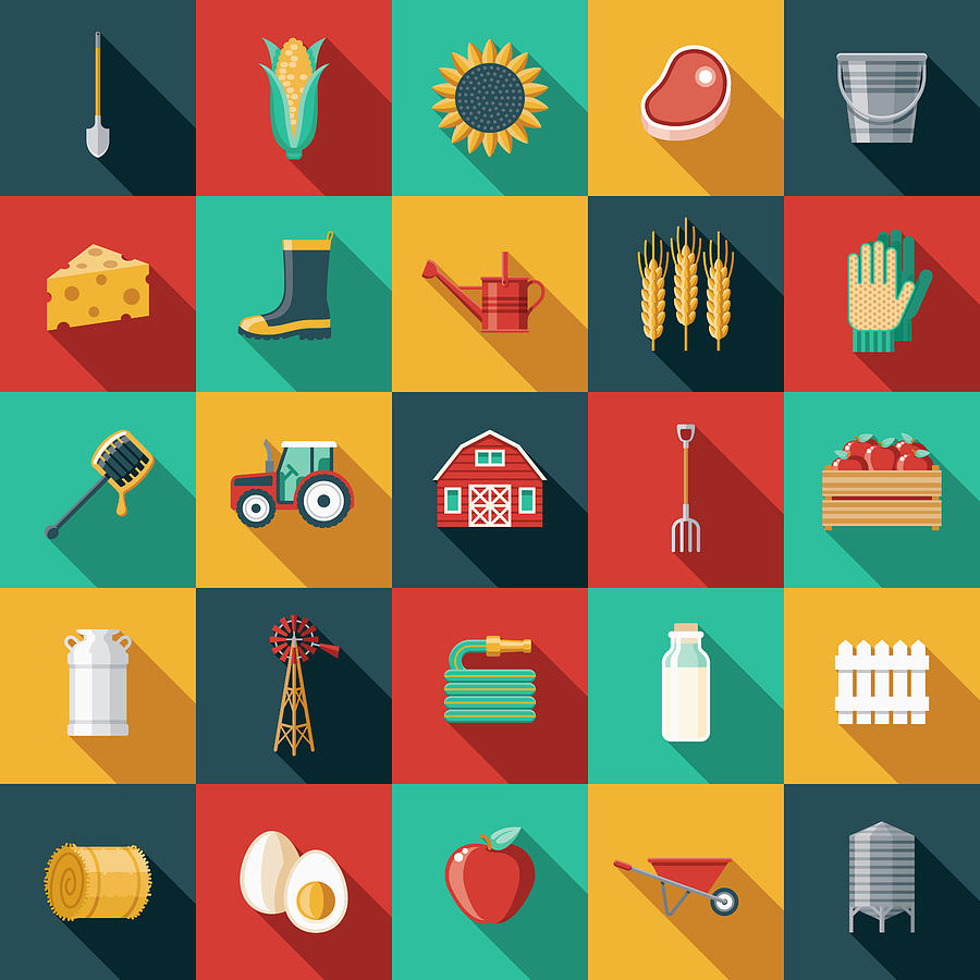 Agriculture Flat Design Icon Set Drawing by Bortonia
