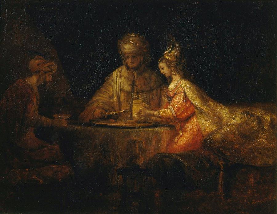 Rembrandt Painting - Ahasuerus and Haman at the Feast of Esther by Rembrandt van Rijn
