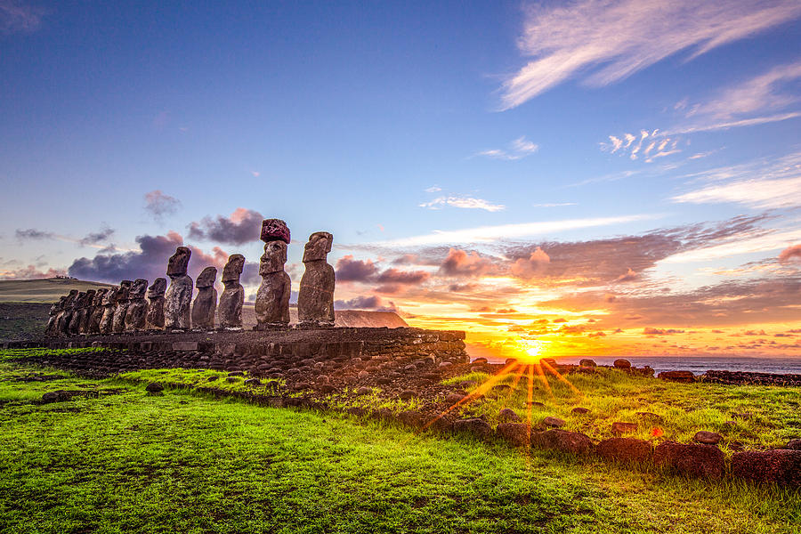 Ahu Tongariki at Sunrise, Easter Island Photograph by Anne Dirkse