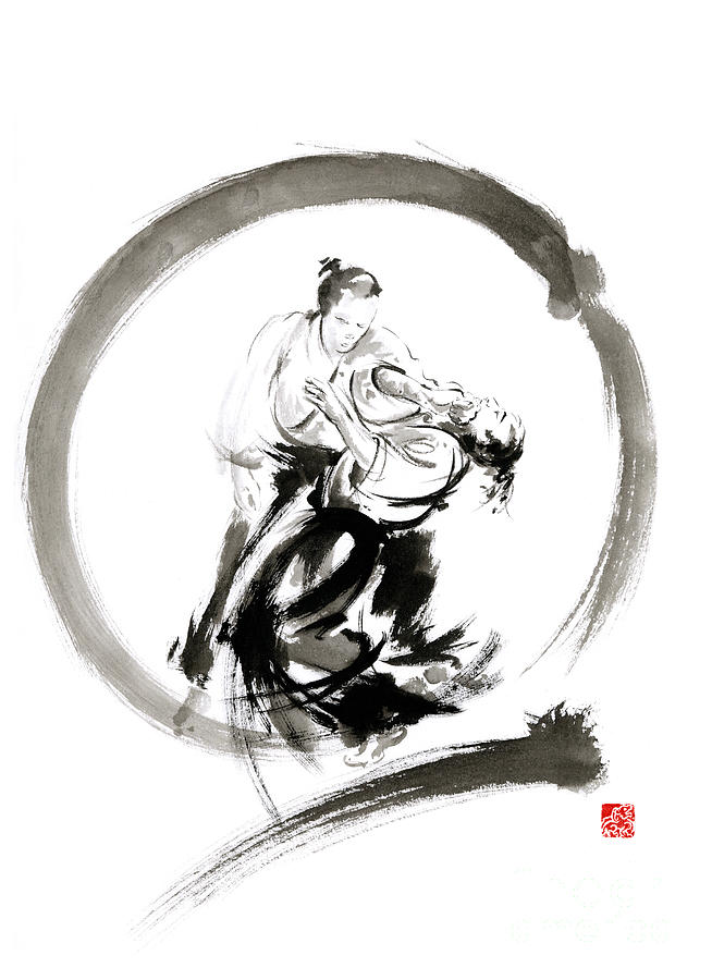 Aikido enso circle martial arts sumi-e samurai ink painting artwork Painting by Mariusz Szmerdt