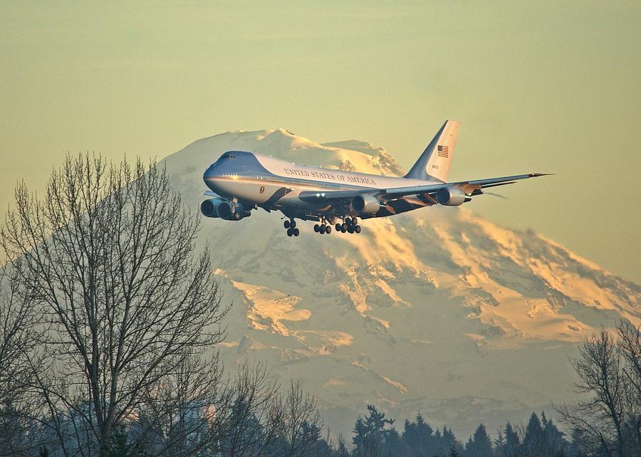 Air Force One and Mt Rainier Photograph by Jeff Cook