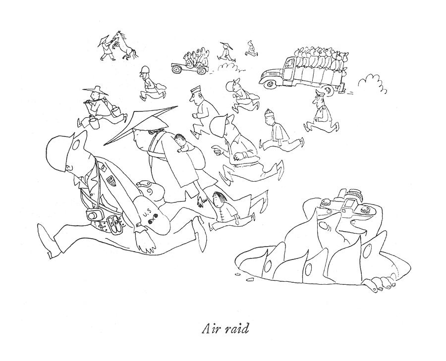 Air Raid Drawing by Saul Steinberg