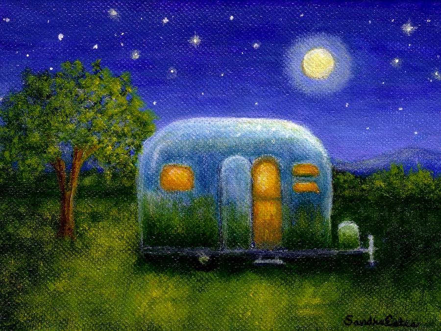 Airstream Camper Under The Stars Painting by Sandra Estes