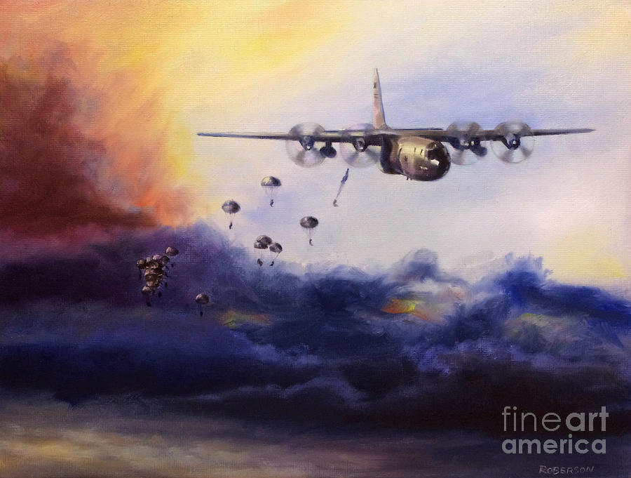 C-130 Painting - Airborne Jump by Stephen Roberson