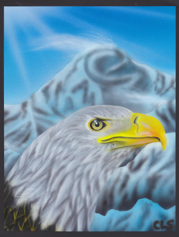 Wildlife Painting - airbrushed Bald eagle at Mount McKinley by Christopher Soeters