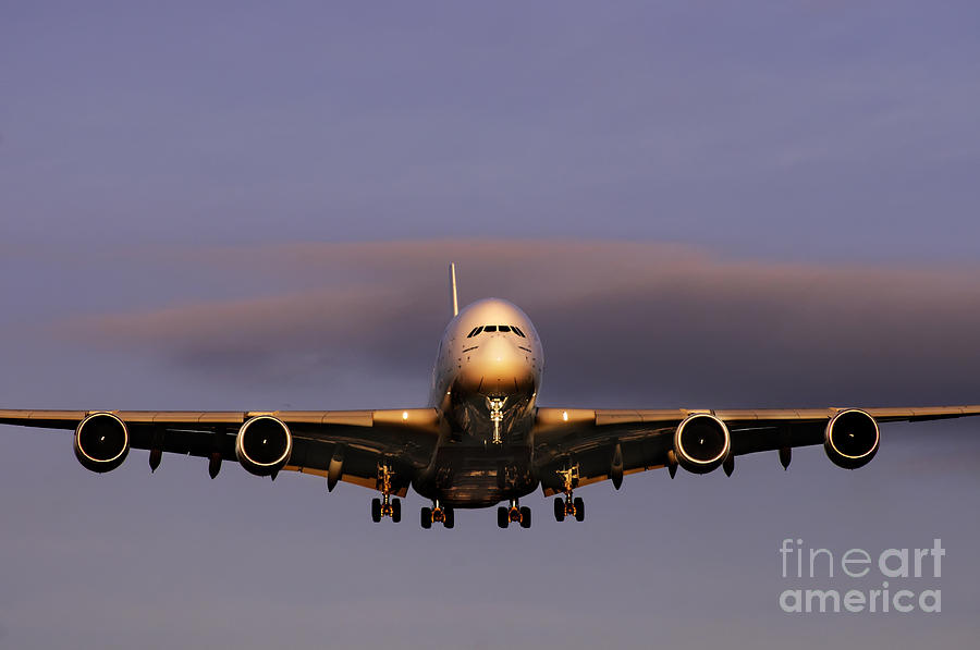 Sunset Photograph - Airbus A380 by Colin Woods