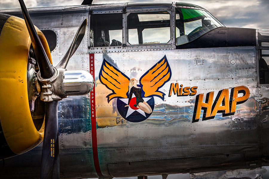 Airplane Photograph - Aircraft Nose Art - Pinup Girl - Miss Hap by Gary Heller
