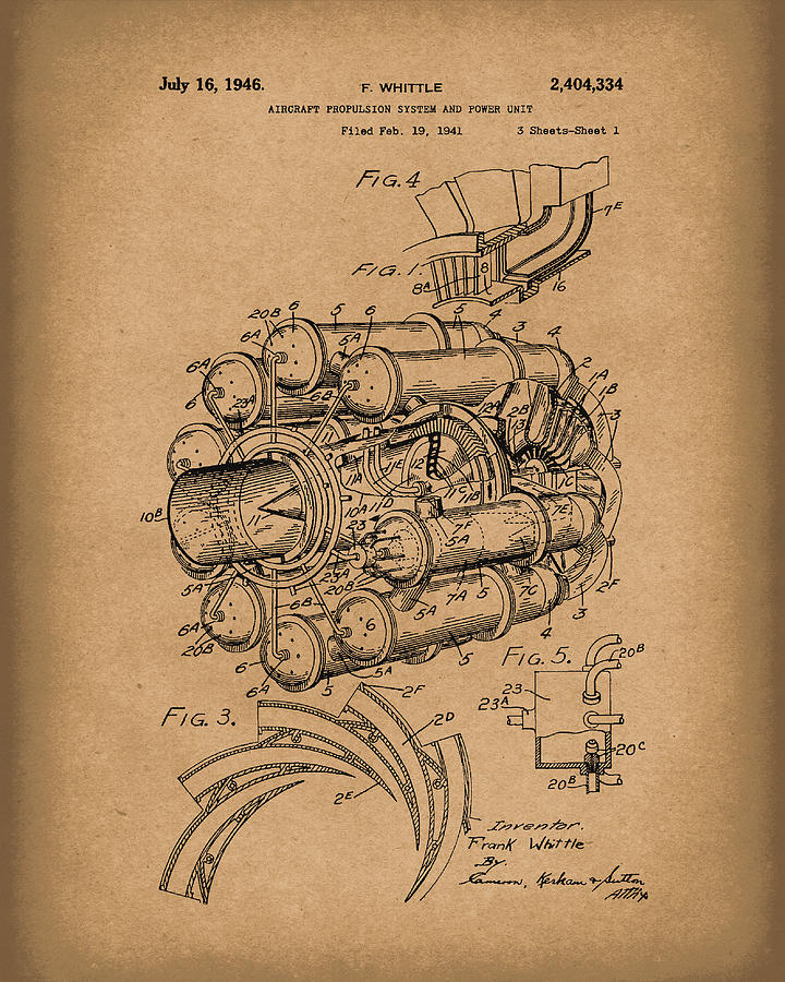 Aircraft Propulsion 1946 Patent Art Brown Drawing by Prior Art Design