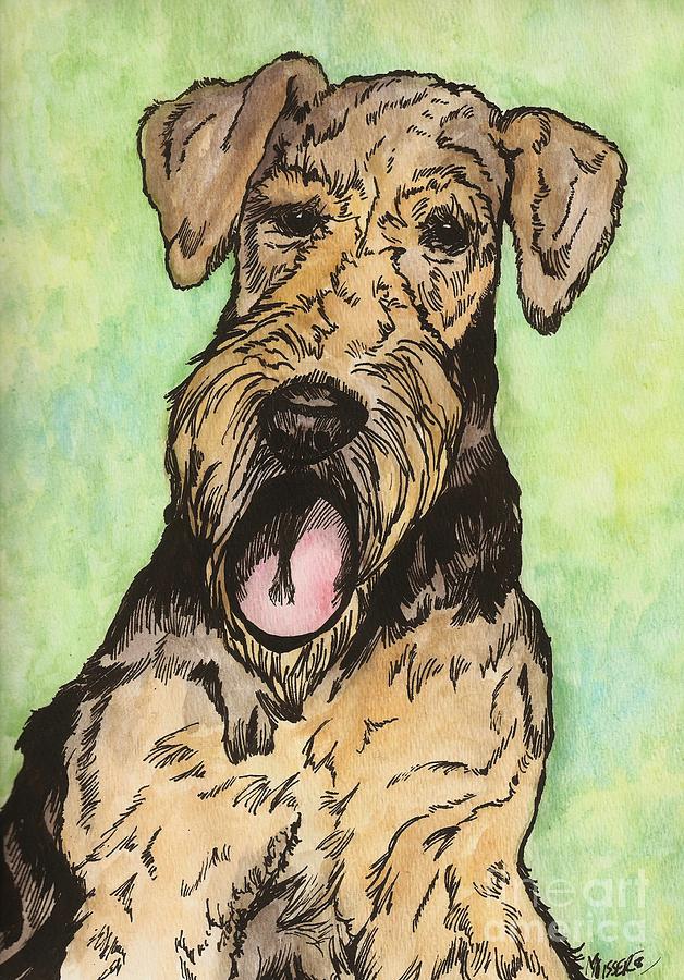 Airedale ink Painting by Meagan  Visser