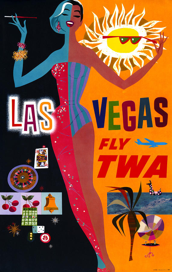 Las Vegas Drawing - Airline Poster, C1962 by David Klein
