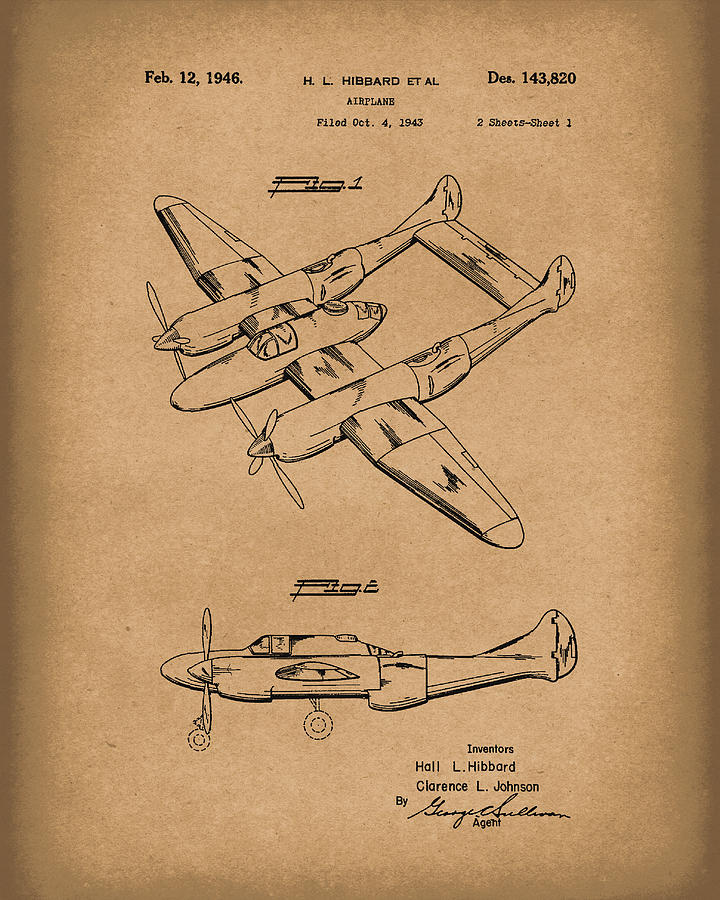 Airplane Drawing - Airplane 1946 Patent Art Brown by Prior Art Design