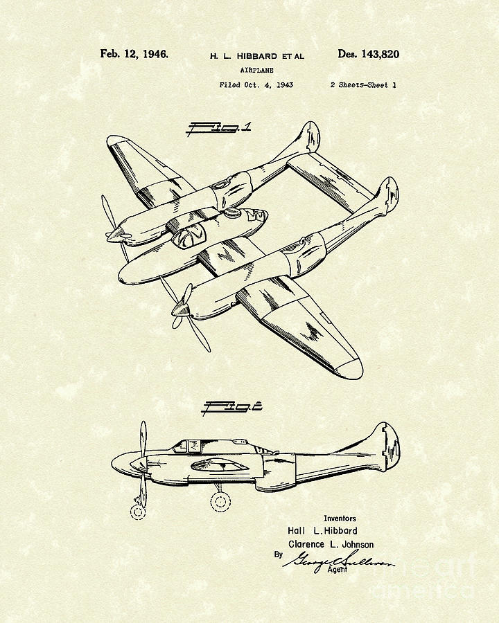 Airplane 1946 Patent Art Drawing by Prior Art Design