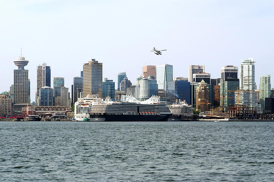Vancouver Skyline Photograph - Airplane and Vancouver Skyline by Devinder Sangha