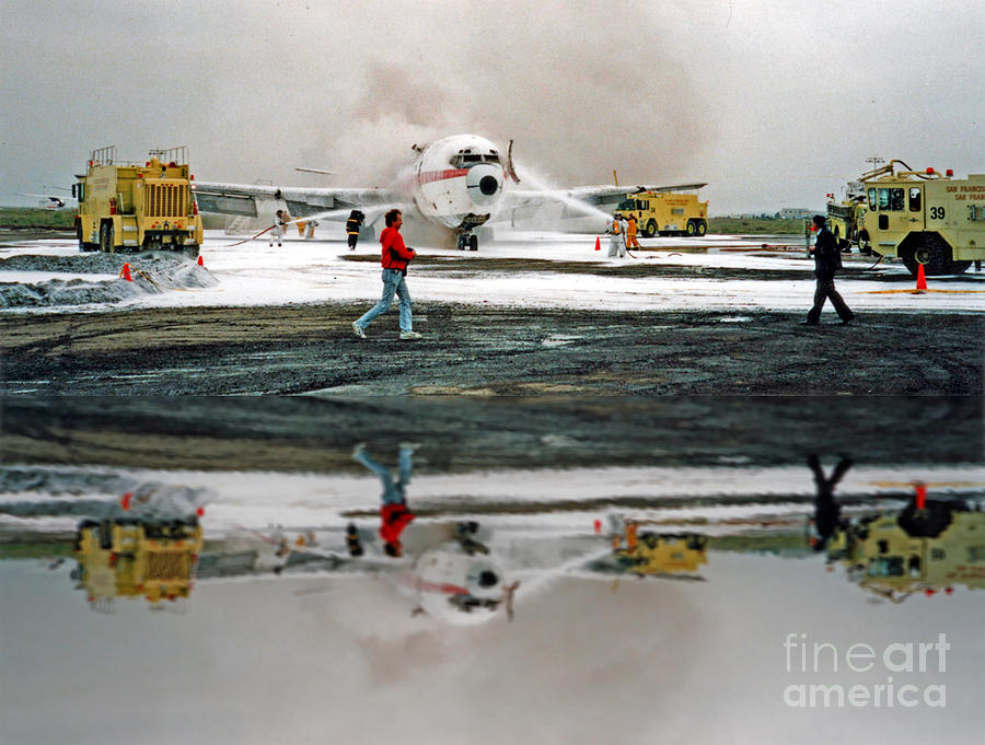 Airport Photograph - Airplane Crash Drill Landscape Altered Version by Jim Fitzpatrick