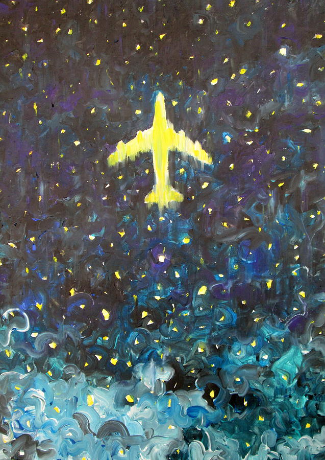 AIRPLANE in the starry NIGHT Painting by Fabrizio Cassetta