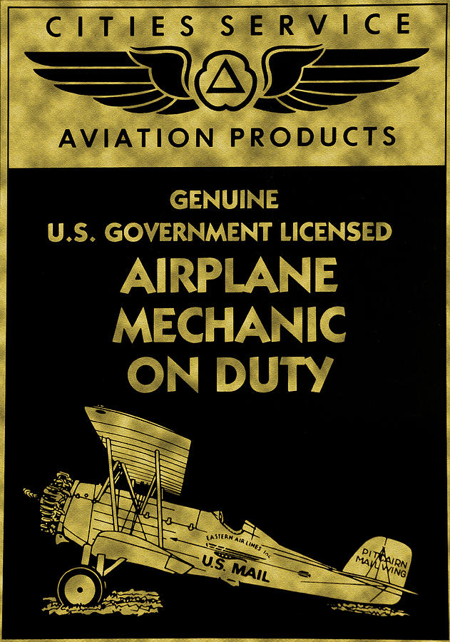 Vintage Sign Photograph - Airplane Mechanic on Duty by Mike Flynn