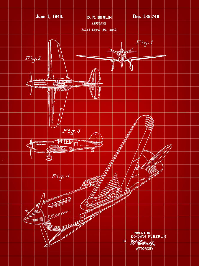 Airplane Patent 1942 - Red Digital Art by Stephen Younts
