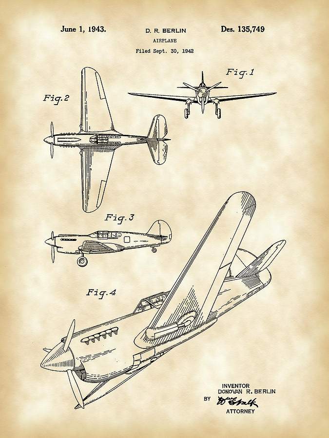 Airplane Patent 1942 - Vintage Digital Art by Stephen Younts