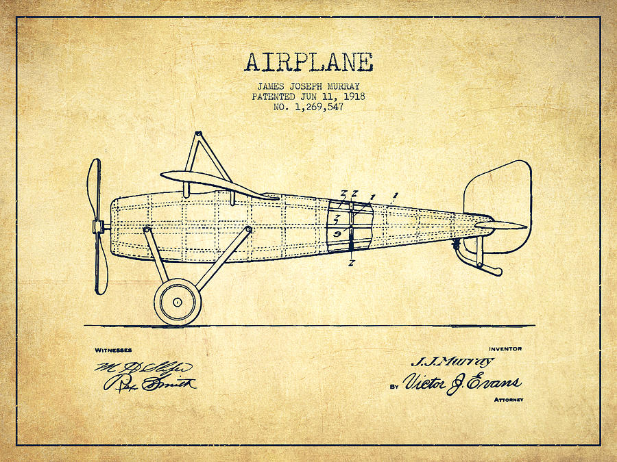 Airplane Patent Drawing from 1918 Vintage Digital Art by Aged Pixel