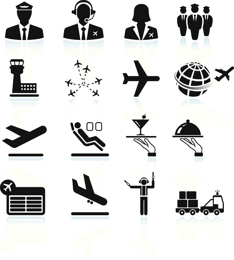 Airport air travel and business trip royalty free vector icons Drawing by Bubaone