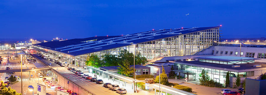 Architecture Photograph - Airport At Night, Stuttgart Airport by Panoramic Images