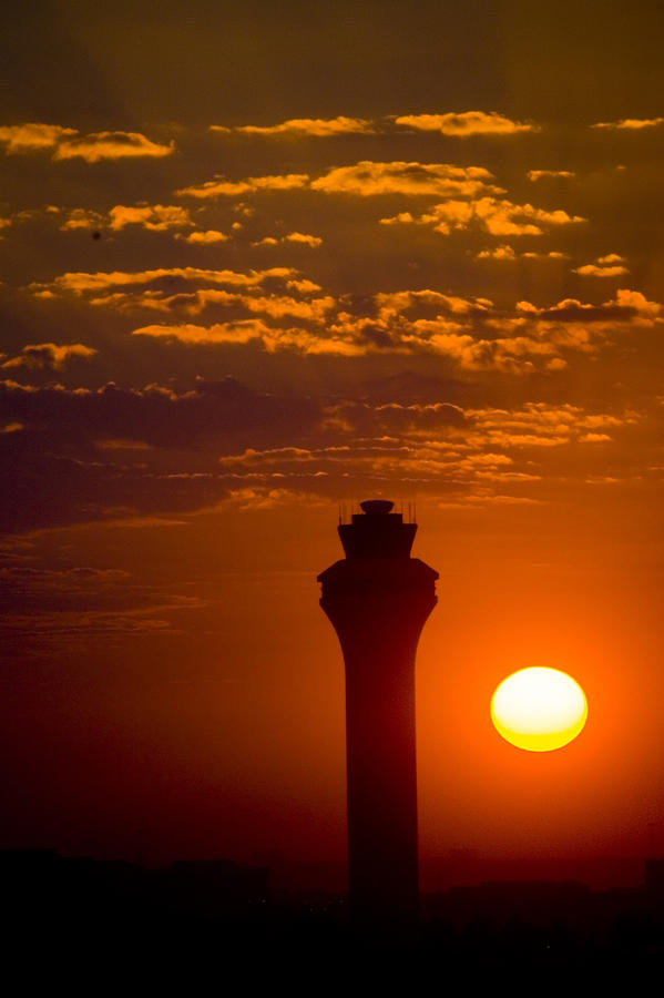 Sunset Photograph - Airport Control Tower At Sunrise, Texas by Gabe Rogel