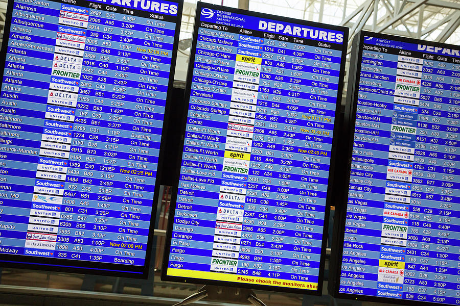 Denver Photograph - Airport Departures Board by Jim West
