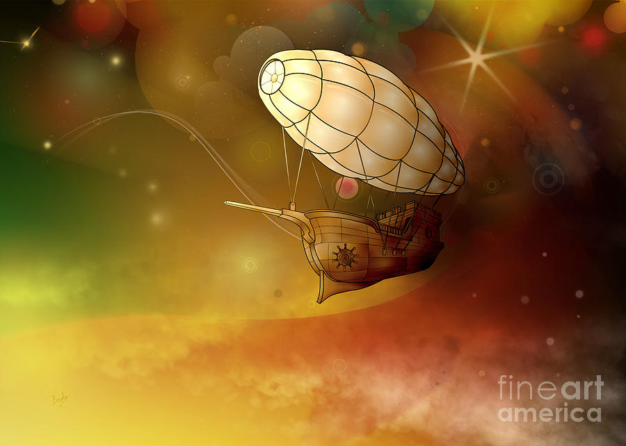 Transportation Digital Art - Airship Ethereal Journey by Peter Awax