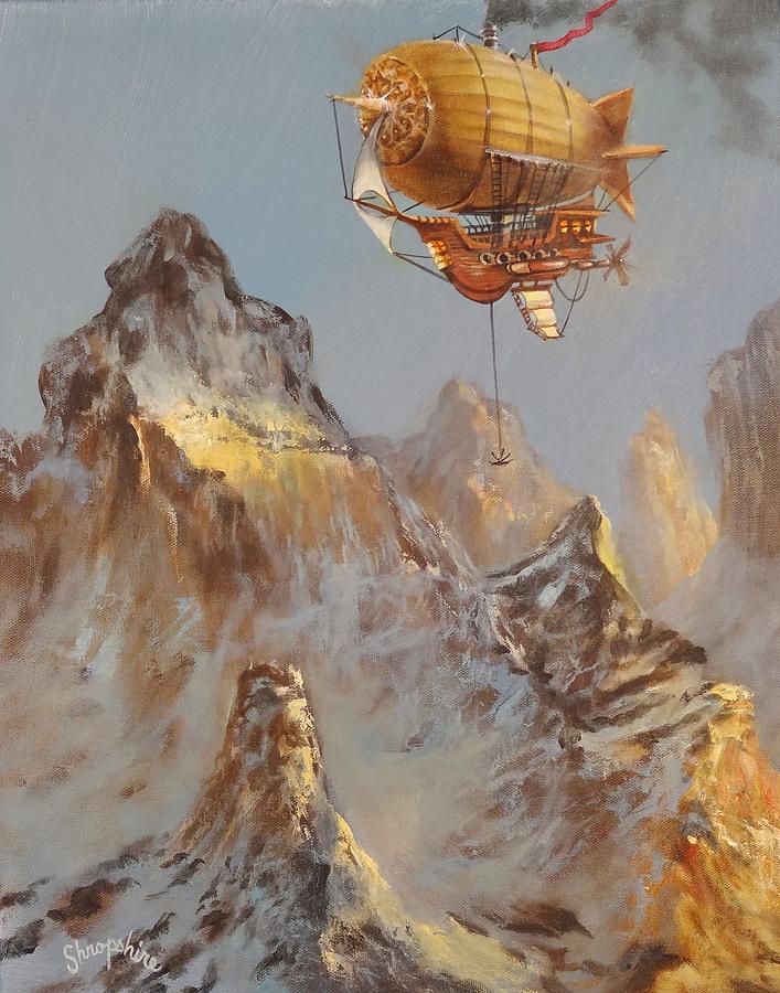 Airship Over the Mountain Painting by Tom Shropshire
