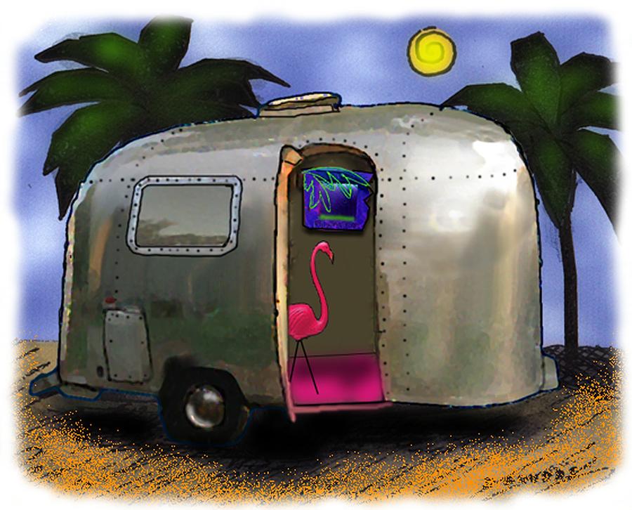 Airstream Flamingo Beach Digital Art by Darlene Grubbs