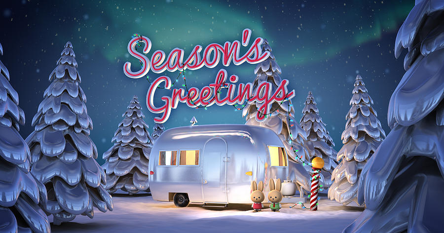 Christmas Digital Art - Airstream Greeting Card by Rick Thompson