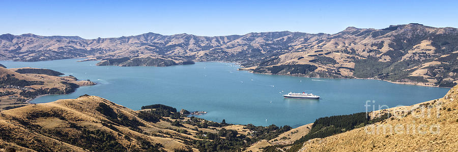 Akaroa Harbour New Zealand with Queen Mary 2 Photograph by Colin and Linda McKie