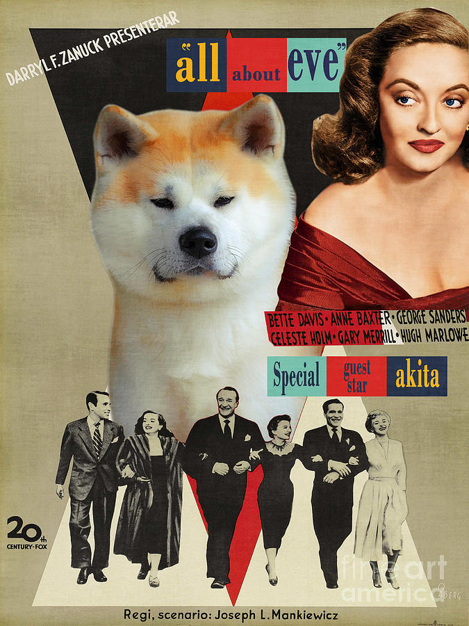 Akita Inu Art Canvas Print All About Eve Movie Poster Painting By Sandra Sij