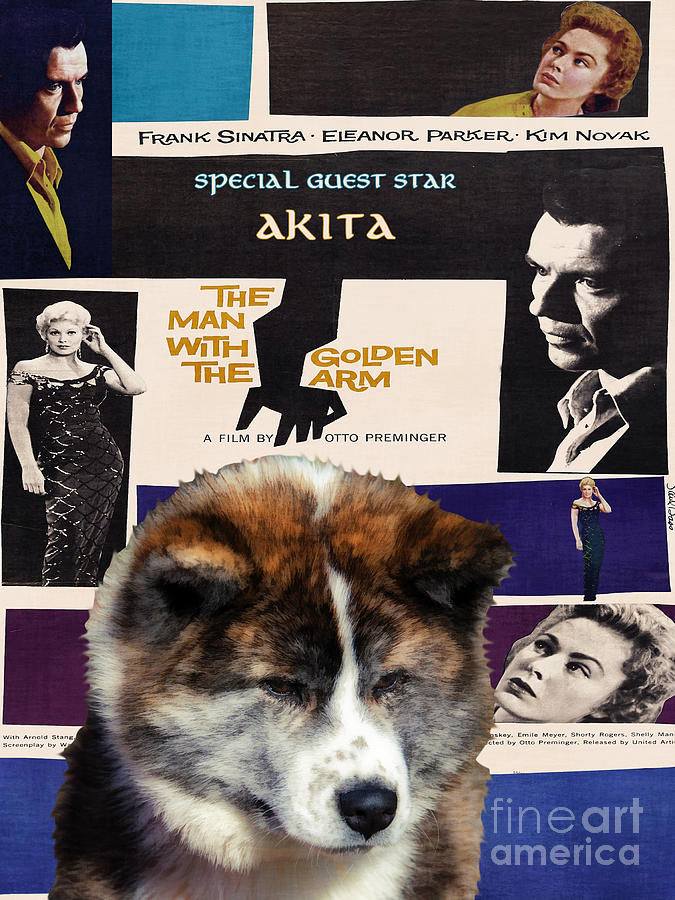 Animal Painting - Akita Inu The Man with the Golden Arm Movie Poster by Sandra Sij