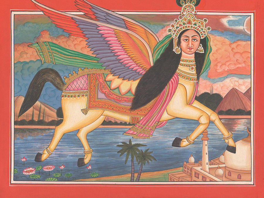 Al Buraq Dul Dul Horse Prophet Muhammad Painting Handmade Islamic Paper Painting Folk Art Painting by A K Mundhra