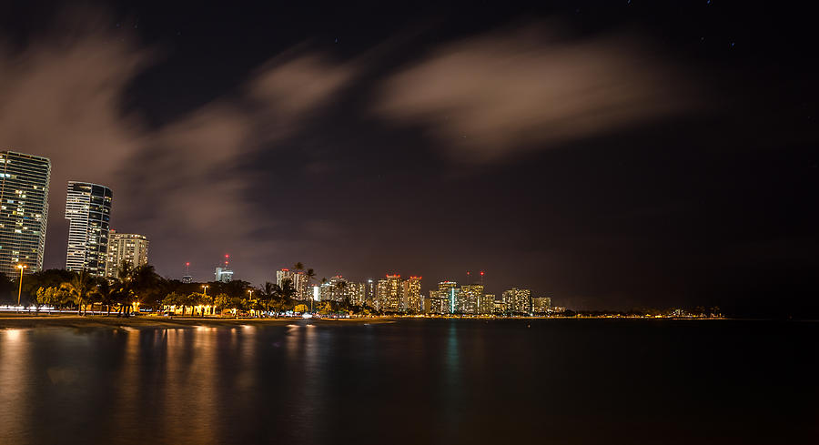 Ala Moana Beach Park at night Photograph by Tin Lung Chao