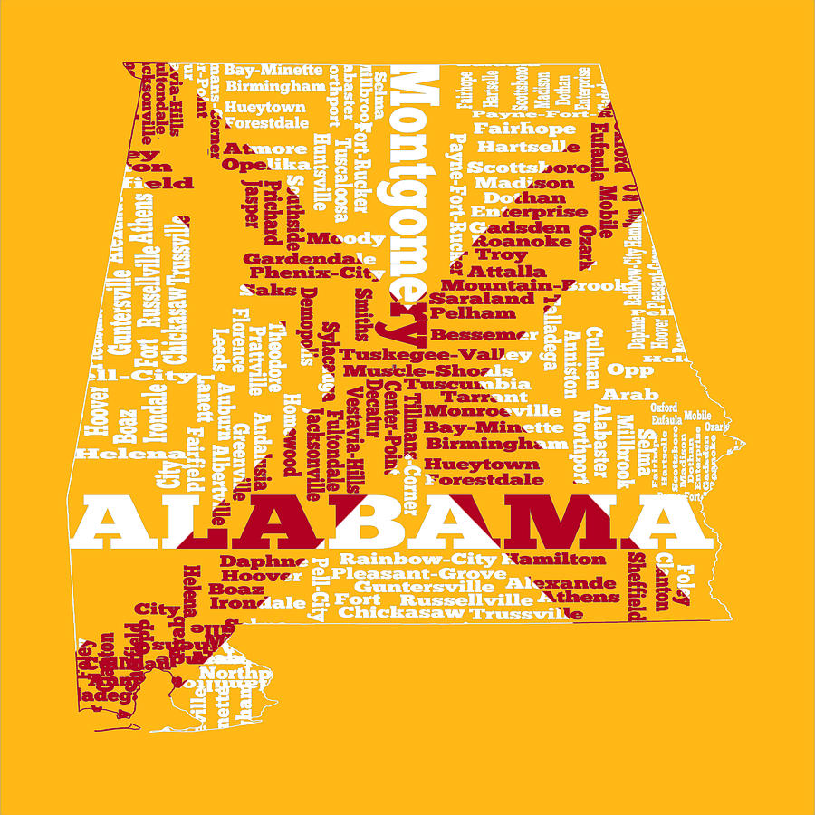 Alabama 1c Word Cloud Mixed Media by Brian Reaves